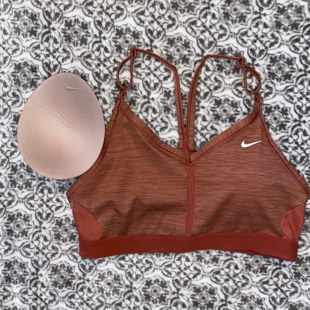 Nike Rust Red Strappy Sports Bra with Removable Pads